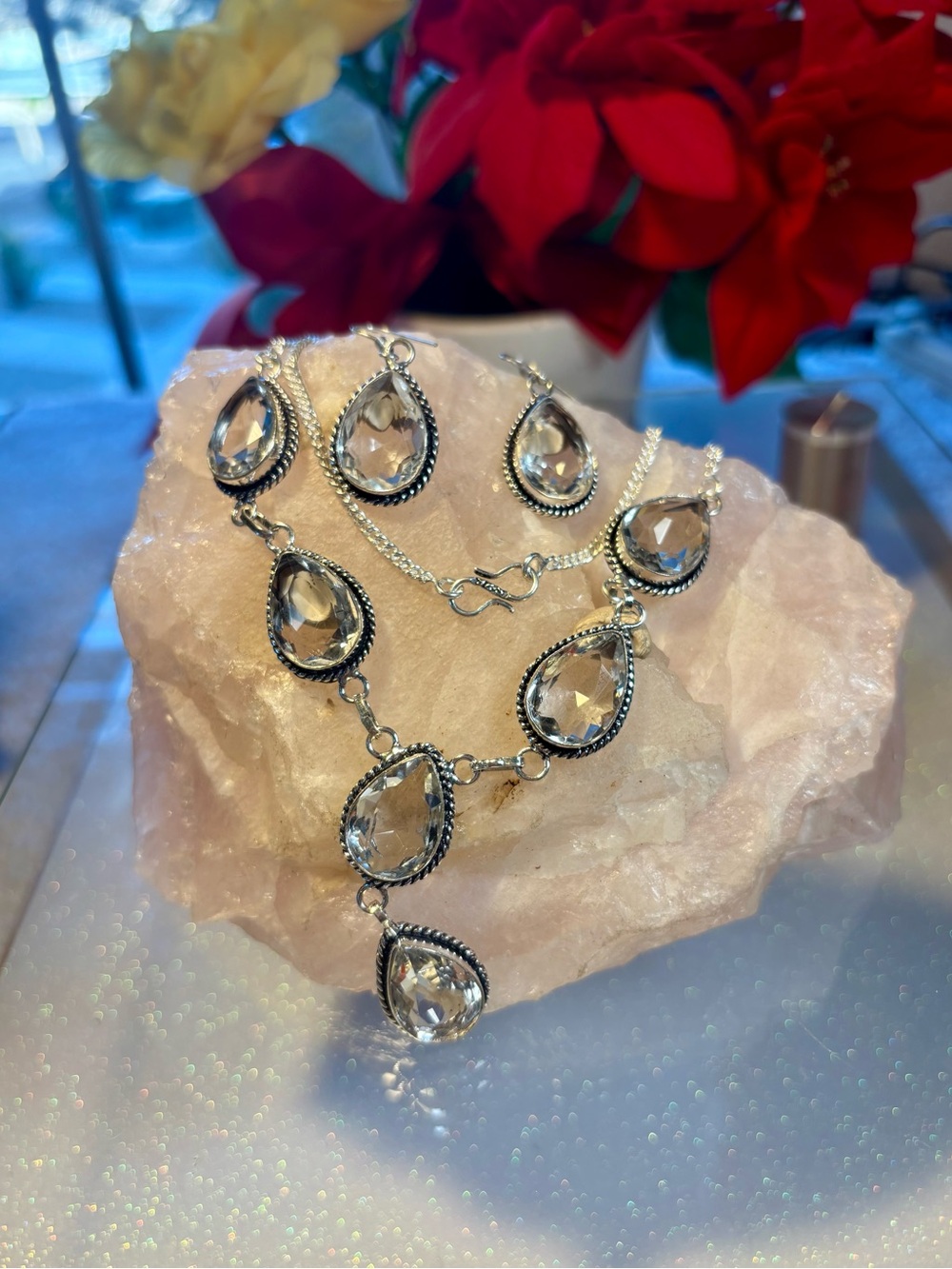 Handmade White Topaz Jewelry Set On 925 Sterling Silver. 18”